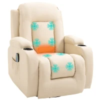 HOMCOM Massagesessel, Relaxsessel, Wippfunktion, 8 Vibrationspunkte, inkl. Fernbedienung, Creme(m-12)