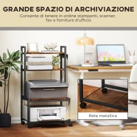HOMCOM Carrello Porta Stampante a 4 Livelli con Prese di Corrente, Ruote e Telaio in Metallo, 55x37.5x100 cm, Marrone(m-5)