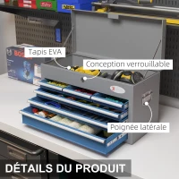 DURHAND Caisse boite à outils en métal avec 6 tiroirs et 1 plateau supérieur, verrouillable avec 2 clés fournies, 2 poignées(m-4)