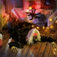 Outsunny 183cm Halloween Decoratie Halloween Zombie-Oma met LED-Lichten, Geluidsfunctie, voor Feest(m-7)