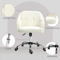 HOMCOM Homeoffice Stuhl, Ergonomisch Schreibtischstuhl mit Wippfunktion, Teddysamtoptik 56 x 61 x 86 cm Cremeweiß(m-6)