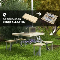 Outsunny Ensemble table et chaise de camping pliant forme valise pique-nique, aluminium et bois, dim. 85,5L x 72,5l x 67H cm(m-4)