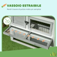 PawHut Conigliera da Esterno con Rampa, Tetto Apribile e Vassoio, in Legno di Abete, 150x52x68 cm, Grigio Chiaro(m-6)
