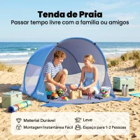 Outsunny Tenda de Praia Dobrável Pop-Up para 1-2 Pessoas com 1 Porta 2 Janelas e Bolsa de Transporte 200x120x90 cm Azul(m-4)