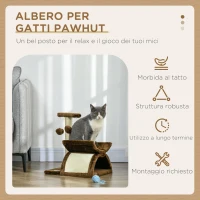 PawHut Tiragraffi Gatto Albero Tira Graffi Gioco Giocattolo per Gatti con Cuccia 2 Palline Appese in Sisal Naturale Altezza 43cm(m-4)