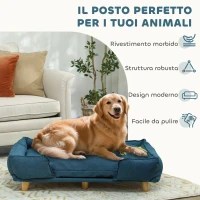 PawHut Divano Lettino per Cani Grandi fino 30 kg da Interno con Cuscino Rimovibile, 96x66x24 cm, Blu(m-7)