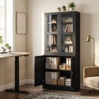 HOMCOM Modern Bookcase Display Storage Unit with Glass Doors Adjustable Shelves, Black(m-11)