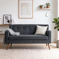 HOMCOM 2 Seater Sofa, 118 cm Corduroy Small Loveseat with Spring Cushion, Wood Legs for Small Space, Living Room, Dark Grey(m-8)