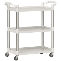 HOMCOM Carrinho Auxiliar com Rodas e 3 Prateleiras Carrinho de Cozinha com Armazenamento Carga 105 kg 88x44x93 cm Branco(m-1)