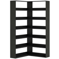 HOMCOM 7 Tiers Bookshelf, L-Shaped Corner Bookcase with Anti-Slip Rear Guard, Black Wood Effect