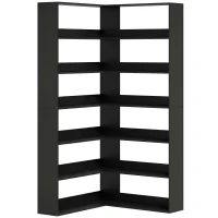 HOMCOM 7 Tiers Bookshelf, L-Shaped Corner Bookcase with Anti-Slip Rear Guard, Black Wood Effect(m-1)