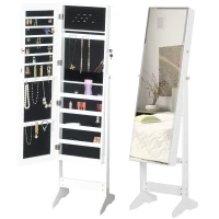HOMCOM Jewelry Cabinet Standing Mirror Full Length Makeup Lockable Armoire Storage Organizer White(m-1)