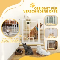PawHut 106 cm Hoog Huisdierhek met Verstelbare Breedte en Geïntegreerde Kattendeur, voor Trappen en Deurkozijnen, Wit(m-8)