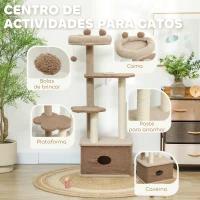 PawHut Arranhador para Gatos com Cama Caverna Plataformas Bola Suspensa e Poste de Juta 48x40x133 cm Marrom(m-4)