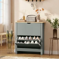 HOMCOM Schoenenkast met 2 klapvakken, verstelbare scheidingswand voor 8-12 paar schoenen, 72 x 26 x 80 cm, lichtgrijs(m-9)