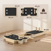 SPORTNOW Mini Reformer Pilates com Bandas de Resistência Pegas Roda Abdominal para Treino de Corpo Completo 165x80x10 cm Madeira(m-3)