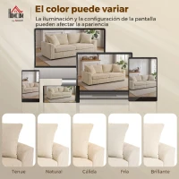 HOMCOM Sofá de 3 Plazas Tapizado en Pana con 2 Almohadas Reposabrazos y Cojín de Muelles para Salón 212x80x88 cm Crema(m-7)