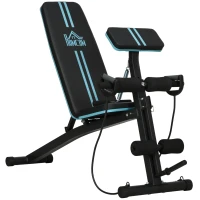 HOMCOM Banco de Musculação com Encosto Ajustável em 7 Posições Extensão de Pernas e Banda de Resistência 54x160x106cm Preto e Azul(m-1)