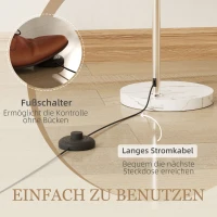 HOMCOM boogvloerlamp met voetschakelaar, van marmer, metaal en kunststof, 26x90x180 cm, wit en oranje(m-5)
