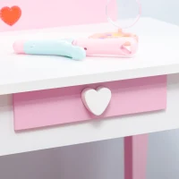 ZONEKIZ Toucador Infantil de Madeira com Banco Espelho e Gaveta Mesa de Maquilhagem para Crianças entre 3-6 Anos 50x36,5x89,5cm Rosa(m-9)
