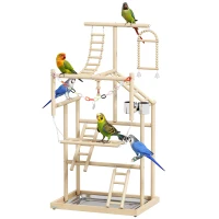 PawHut vogelstandaard, vogelstokken-set, 4 niveaus, RVS bak, speelgoed, natuurhout(m-11)