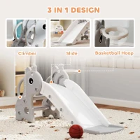 AIYAPLAY 3 in 1 Kids Slide with Climber, Basketball Hoop and Ball, Giraffe Shape Climber Slide for Indoor Kids Age 1-3, Grey(m-4)