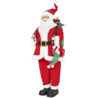 HOMCOM 4ft Singing Dancing Santa Claus, Standing Christmas Animated Santa Figure with Sack, Hanging Elf, Sound/Touch Activated(m-1)