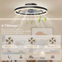 HOMCOM Ventilateur de plafond avec lumière et télécommande, plafonnier ventilateur 50 cm avec 6 vitesses, noir(m-5)