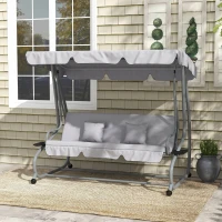 Outsunny 2-in-1 Hollywoodschommel met Ligfunctie, Verstelbaar Dak, tot 340 kg, Staal, 200x120x164 cm, Grijs(m-2)