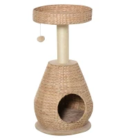PawHut kattenboom krabpaal met kattengrot sisal hoogte 82,5 cm zacht pluche geel(m-10)