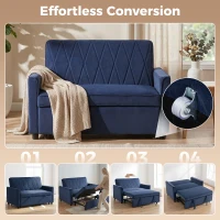 HOMCOM 2 Seater Sofa Bed, 3-in-1 Convertible Pull Out Sleeper Sofa with Click-Clack Adjustable Backrest, Dark Blue(m-4)