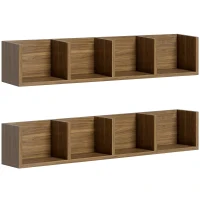 HOMCOM Wooden Shelf Organiser Unit, Wall Mounts Set of 2 84 CD / 56 DVD/Blu-ray/ Media Storage Racks 4 Cubes, Walnut Brown(m-1)