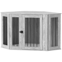 PawHut Dog Crate Furniture Side Table, with Cushion, 122 x 61 x 71cm - Grey(m-11)