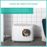 PawHut Caixa de Areia para Gatos Caixa de Areia Fechada para Gatos com Bandeja Teto Abatível Orifício de Entrada e Pá Incluída 55x40x39cm Branco(m-5)