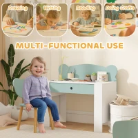 AIYAPLAY Kids Desk and Chair Set with Drawer for Drawing, Reading, Bear Theme Children Furniture for Bedroom, Daycare, Green(m-4)