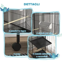 PawHut Voliera per Uccelli a Rotelle con Vassoi Estraibili in Plastica e Posatoi, in Metallo, 71.8x71.8x170.2 cm, Nero(m-4)