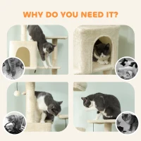 PawHut 202cm Cat Tree with 6 Scratching Posts, 2 Hammocks, 2 Condos, 2 Perches, Pompoms, for Cats to Rest and Play, Beige(m-8)