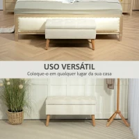 HOMCOM Pufe de Arrumação em Veludo com Tampa e Pés de Madeira para Sala, Quarto ou Entrada, 80x35x42 cm, Creme(m-7)