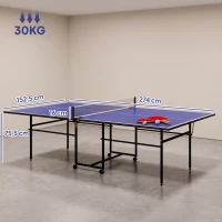 SPORTNOW Tischtennisplatte, klappbar, mobil, 2 Schläger, 3 Bälle, Metallrahmen, 274x152,5x76 cm, Blau(m-3)