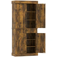 HOMCOM Tall Kitchen Cupboard, Kitchen Pantry Cabinet with Drawer, Shelves, Brown(m-1)