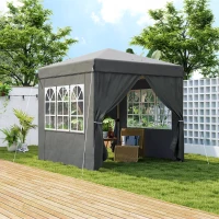 Outsunny 2,5 x 2,5 m Pop-up Paviljoen met Zijwanden en Transporttas, UPF50+ Hoogte Verstelbaar Tuinpaviljoen, Donkergrijs(m-2)
