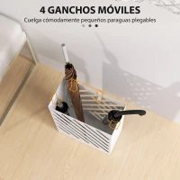HOMCOM Paragüero de Acero Galvanizado Soporte de Paraguas Estrecho con Bandeja de Goteo Extraíble 4 Ganchos 28x14x41 cm Blanco(m-5)