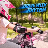 AIYAPLAY Kids Electric Motorcycle, 12V Ride On Motorbike with Training Wheels, Soft Start, Suspension, Music for 3–6 Years, Pink(m-9)
