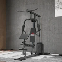 HOMCOM Krachtstation met 45 kg Gewichtsblok 180 x 108 x 200 cm Staal Zwart(m-8)