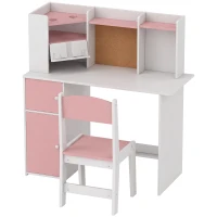 AIYAPLAY Kids Desk and Chair Set Storage Shelves Kids Desk Adjustable Tablet Stand Cork Board Pen Holder Pink(m-1)