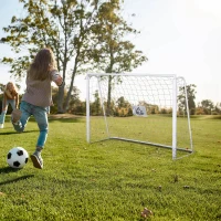HOMCOM Conjunto de 2 Balizas de Futebol com Suporte de Metal e Rede para Treino 186x62x123 cm Branco(m-6)