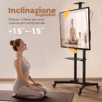 HOMCOM Supporto TV da Pavimento da 32-75 Pollici con Ruote a Freno, Altezza Regolabile, Inclinazione 15°, Nero(m-5)