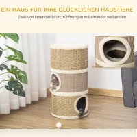PawHut kattenkrabpaal Kattenton voor katten 3 niveaus Krabpaal klimboom Kattenmeubel met sisal pluche 37,5 x 37,5 x 70 cm(m-4)
