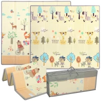 AIYAPLAY Krabbelmatte Faltbar Beidseitig Spielmatte Baby mit Waldtieren- & Naturmotiv 200 x 180 cm für Kinder 0-3 Jahre(m-12)