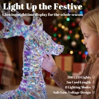 Outsunny 3-Piece Lighted Reindeer Family Set, Iridescent Outdoor Christmas Decoration, Deer Family with 8 Modes, Daily Timer(m-5)